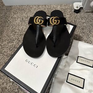 Gucci Black Sandals with Gold Logo